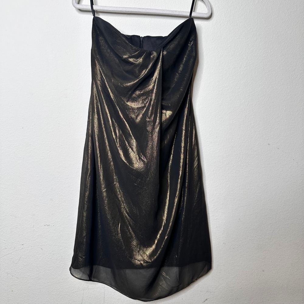 Sheike Black Gold‎ Metallic Strapless Draped Cocktail Dress Size 12 Au / 8 US